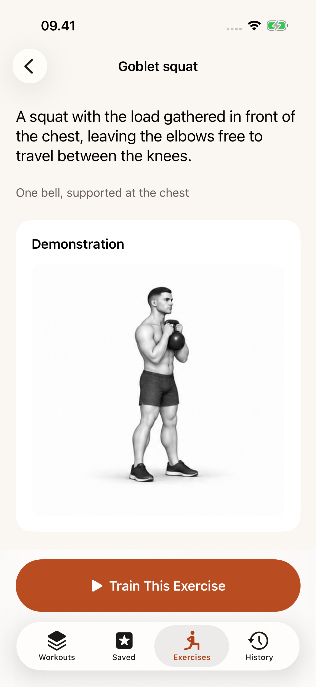 Goblet squat guide with an illustrated demonstration and training action