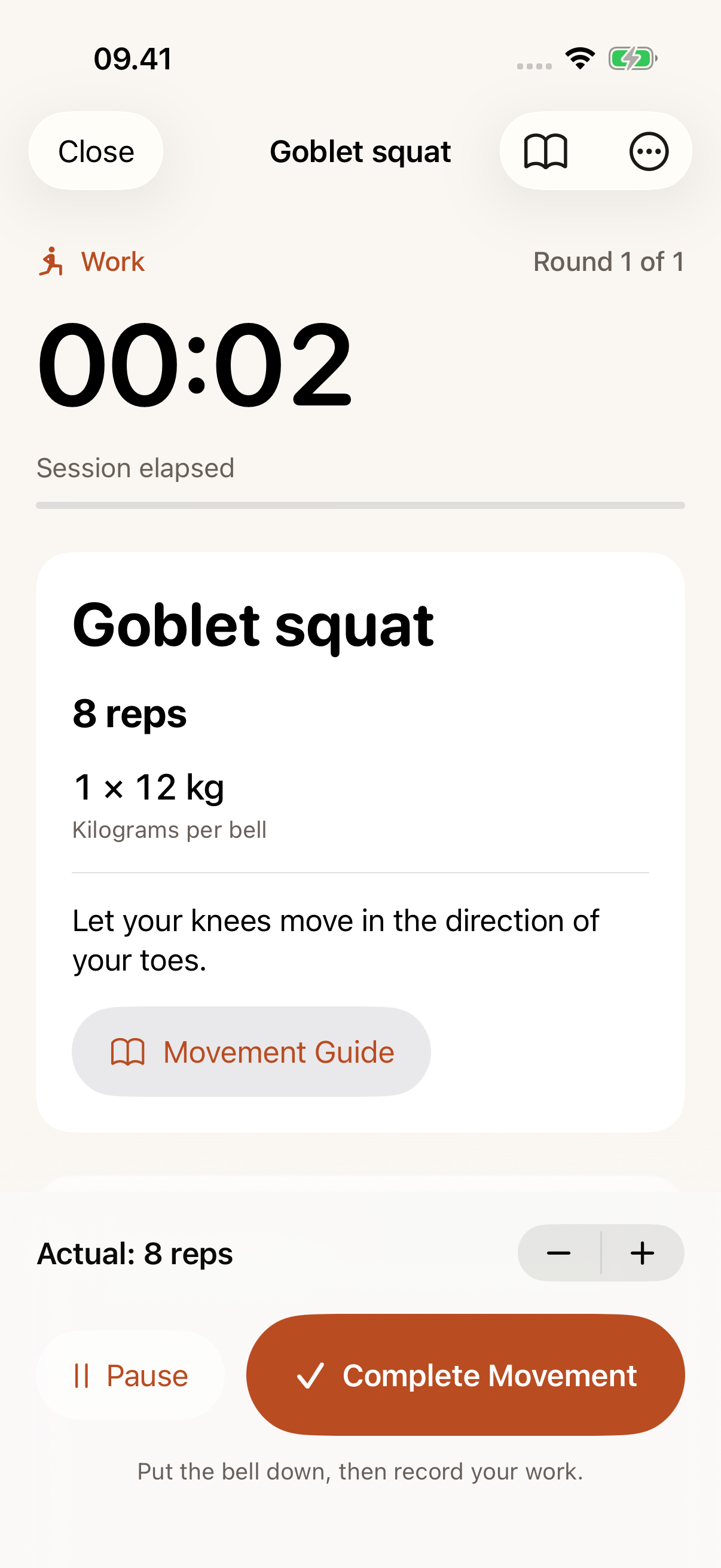 Active Complexer training session with timing and repetition logging